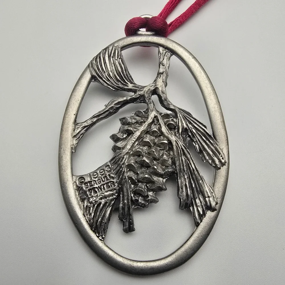 Seagull Pewter Pinecone Ornament Silver 1993 Vintage Nature Gorpcore Cabincore